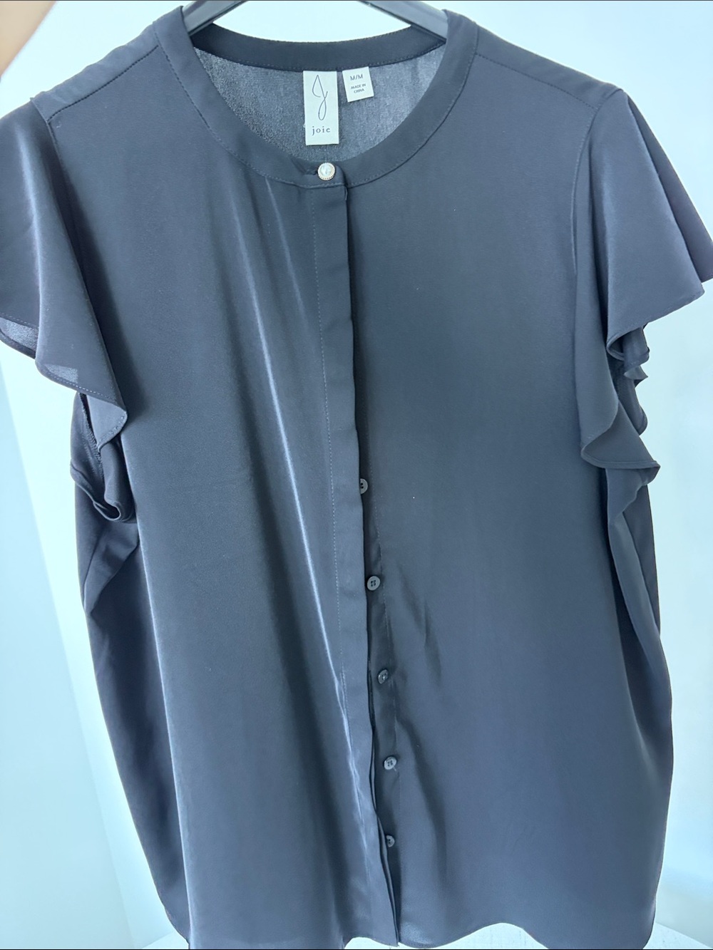 Joie Slate Gray Ruffle Sleeve Button-Front Blouse